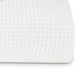 Vera Wang | Waffle Weave Collection | 100% Cotton Soft and Cozy Textured Plush Blanket for Sofa Couch or Bedroom, Modern Stylish Home Décor, Queen, White