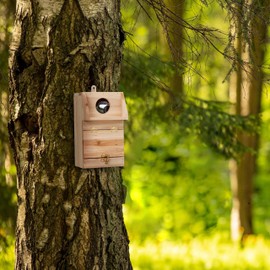 Relaxdays Great Tit & Redstart Nesting Box with Cleaning Flap Wooden Hanging Bird Nesting Box Natural 1 Piece