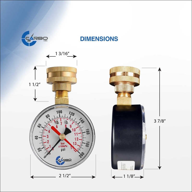 CARBO Instruments 2-1/2" Water Pressure Test Gauge, 0-200 PSI, Red