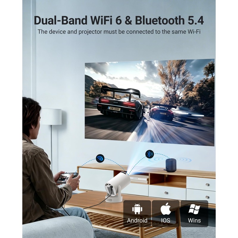 Amz Camel Mini Projector with WiFi 6 and Bluetooth 5.4,