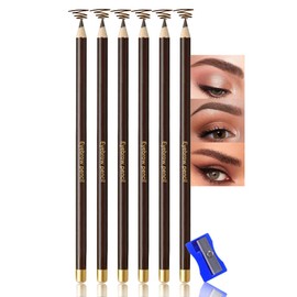 JUAAZIN 6Pcs Long Eyebrow Pencils Set - Brown Natural Look, for Eyebrows & Eyeliner, Waterproof & Sweat-Proof Wooden Hard-Core Brow Pencil with Sharpener, Long Lasting Makeup Kit for Beginners 103#