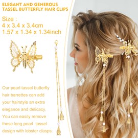 ONCHSH 12 pinzas para el pelo de mariposa 3D, 2 pinzas para el pelo de mariposa, borlas y 10 horquillas de metal de mariposa, accesorios para el cabello para mujeres y niñas, color dorado