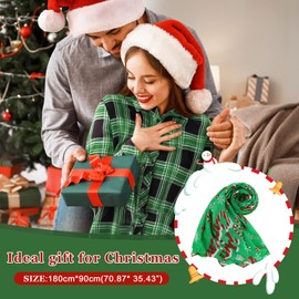 E-Clover Christmas Scarf for Women Lightweight Voile Candy Cane Printed Scarves Fall Winter Fashion Shawl Wraps Green Head Scarf