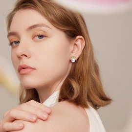 Dainty CZ Bow Pearl Stud Earrings 925 Sterling Silver Pin Post 14K Gold Plated Ribbon Bowknot Drop Dangle Earring Hypoallergenic Luxury Jewelry Christmas Birthday Gifts for Women Her