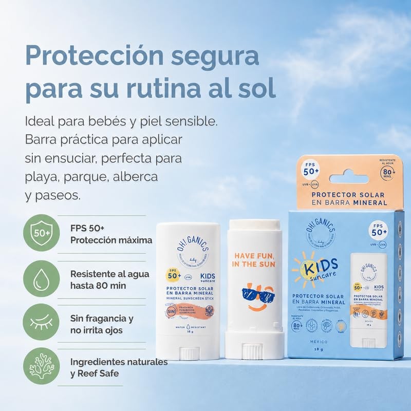 OH! GANICS Protector Solar Mineral en Barra Kids FPS 50+