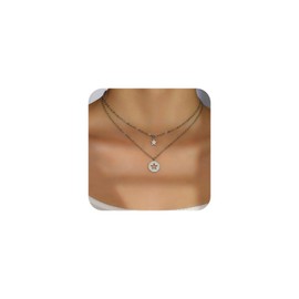 Aneneiceera Boho Star Layered Necklace Choker Silver Chain Star Pendant Necklace Multilayer Hollow Disc Star Necklace Minimalist Necklace Jewellery for Women and Girls, Metal Material