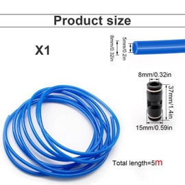 LINTRA Blue pneumatic hose 8 mm, outer 8 mm x inner 5 mm air hose drum, 5 m spiral hose, compressed air, PU 0.8 cm hose with 1 pneumatic connector, for pneumatic devices, air hoses