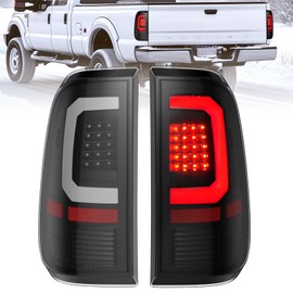 WonVon LED Tail Lights Compatible with 2008-2016 Ford F250 F350 F450 Super Duty, Clear Lens White C-Type Tube Rear Brake Lamps OE Replace FO2800208 FO2801208 Clearn Lens