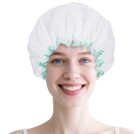 Reusable Waterproof Shower Cap for Women with Long Hair, Large 12 Inch Double-Layer Bath Cap with Elastic Band, Washable Hair Cover for Curly, Thick, Braided Hair, Deep Conditioning