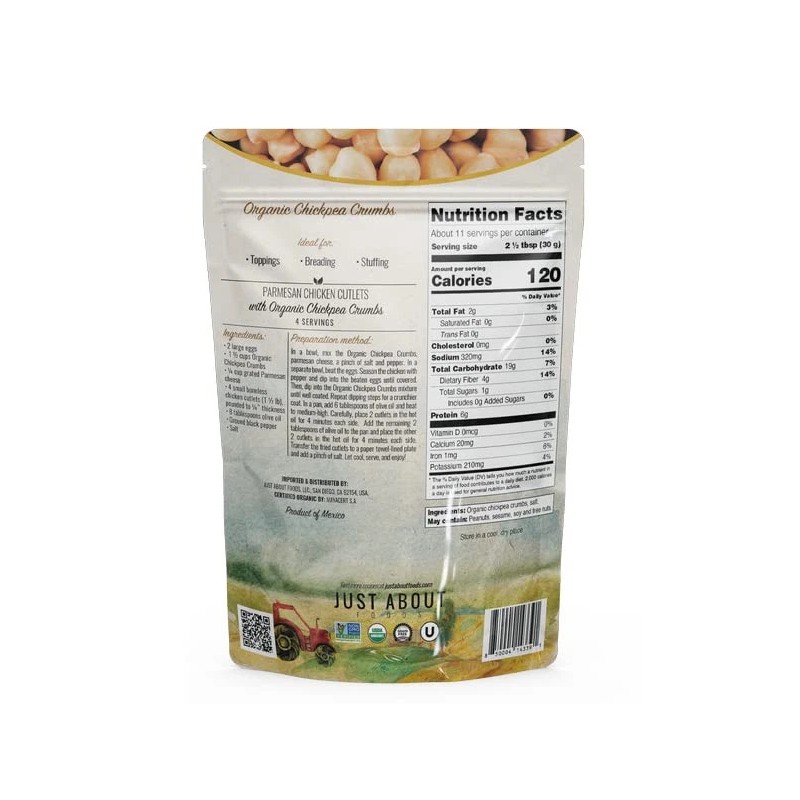 Just About Organic Gluten Free Chickpea Bread Crumbs Non GMO