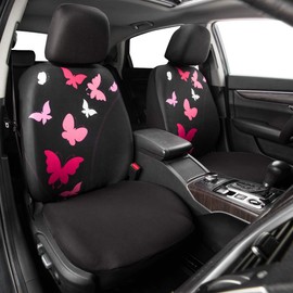 CAR PASS Universal Pretty Flying Butterfly Car Seat Covers Full Set, Fit for Women Cute Girls sedans,cars,vans ,Airbag Compatible(Black And Pink)
