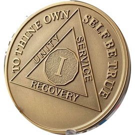 1 Year AA Medallion Premium Bronze Serenity Prayer Sobriety Chip