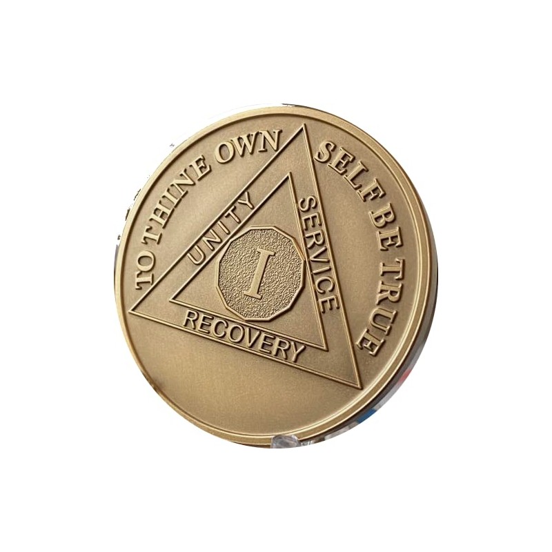 1 Year AA Medallion Premium Bronze Serenity Prayer Sobriety Chip