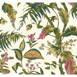 York Wallcoverings Tropics Fiji Garden Removable Wallpaper, White/Teal/Aqua/Pink/Magenta/Yellow/Green