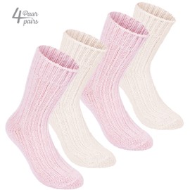 Brubaker Alpaca Socks, Very Thick Fluffy and Warm, Pure Alpaca Wool, 4 Pairs - Beige and pink tones, size: 35-38