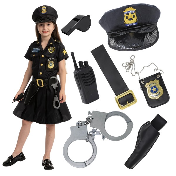 Spooktacular Creations Police Officer Girl Cop Costume Outfit Set for Halloween Dress Up Party, Role-playing, Carnival Cosplay, Themed Parties (Large(10-12 yr))