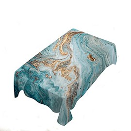 WONDERTIFY Marble Tablecloth Mixed Acrylic Paints Wrinkle Free Anti-Fading Dust-Proof Washable Tabletop Decoration 60 X104 Inch Golden Turquoise Tie Dye Shibori Glitters