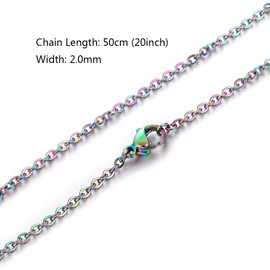10pcs/Pack 20'' Rainbow Colored Link Chain Stainless Steel Chain Necklace with Clasp for Jewelry Making (50cm (20''))