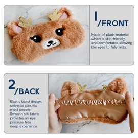 VHOPMORE Cute Animal Sleeping Mask Sleep Mask, Xmas Reindeer Soft Plush Eye Mask for Travel Nap Funny Rudolph Blindfold Eye Cover Eyeshade for Adult Kids Girls Teens Men Women - Reindeer, Gold & Brown