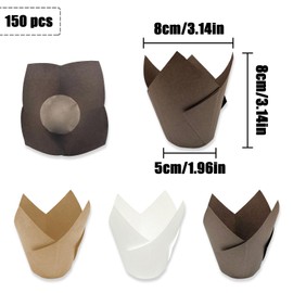 TEAONE Baking Paper Cups, 150 PCS Tulip Baking Cups for Wedding, Birthday, Party (3 Colors)