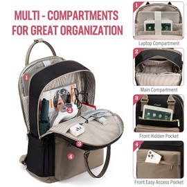 LOVEVOOK Laptop Backpack Womens, 17 Inch School Bags for Girls Travel Rucksack with USB Port Waterproof Back Pack for Work Business College School, Khaki Black