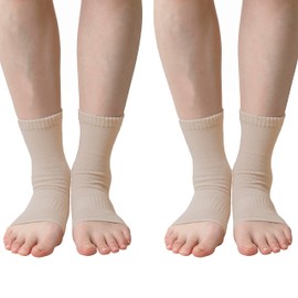 Maison Peony Cotton Open Toe Socks, Set of 2 Pairs of Same Color, Long Instep Length, Flat Knitted, Cotton, Summer, Spring, Dull Color, No Toe, Open Toe Socks, Loose, Crew Socks, Outdoor, Heel Socks