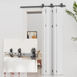 BONIKLUBA 66" Bi-Folding Barn Door Hardware Track Kit Suitable for 4 Door Panels,New Accordion Style,Sturdy&Smoothly,Easy Install(Door Not Included)