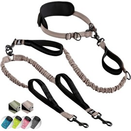 SparklyPets Correa doble para perro con manos libres, doble correa para perros medianos y grandes, correa para perro para 2 perros con asas acolchadas, costuras reflectantes, sin tirones, sin enredos (café, para 2 perros)