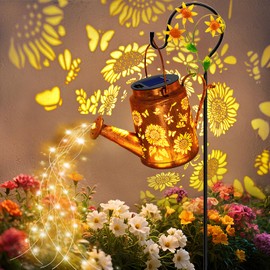 VOOKRY Solar Lights Outdoor Waterproof, Sunflower Metal Solar Watering Can Lights, Birthday Gifts for Women Mom Grandma Small Hanging Garden Decor Yard Light for Outside Patio Lawn Porch