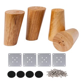 Yibuy 4 x Oak Wood Oblique Conical Furniture Cabinet Wooden Furniture Leg for Sofa 10 cm Height
