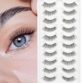 Half Lashes Cateye 3/4 Corner Eyelashes Natural Wispy Lashes 12mm Reusable Pestañas Postizas Naturales Cat Eye 10 Pairs Demi Wispies Short Fake Lashes Strips Thin Clear Band by EMEDA (X43)