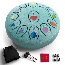 Rain Drum for Outside Garden, Steel Tongue Drum 6.8 Inch 13 Notes, Meditation Music Instrument, Meditation Outdoor, Unique and Unusual Gift Ideas, UV Printed Notes with Geometric Patterns (Malachite)