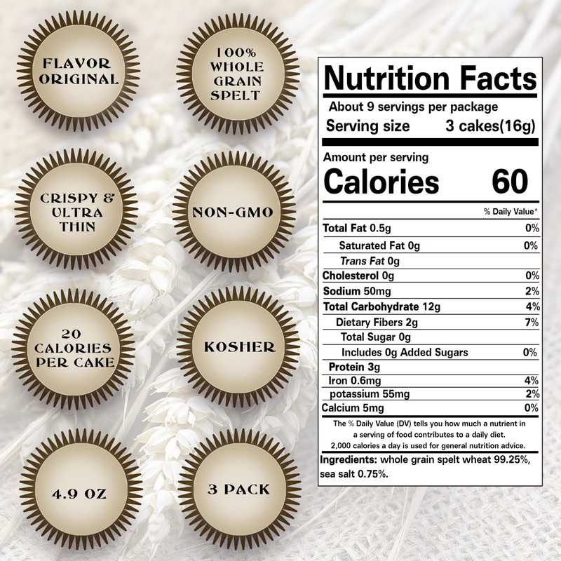 Ultra Thin Whole Grain Spelt Squares Salted - Fat Free,