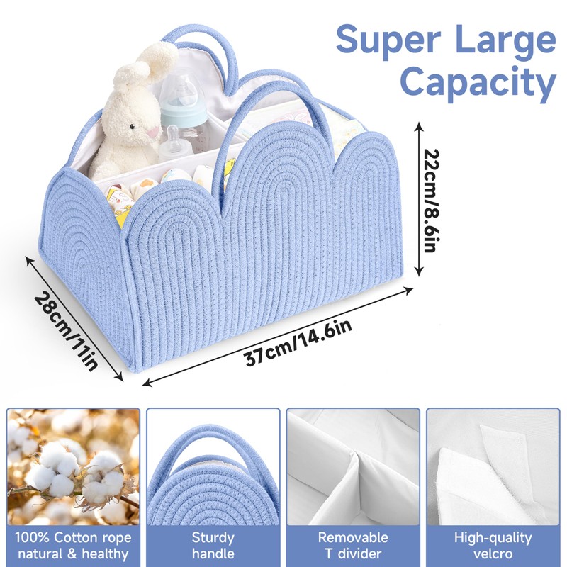 Maxuni Cotton Rope Diaper Caddy Basket Blue