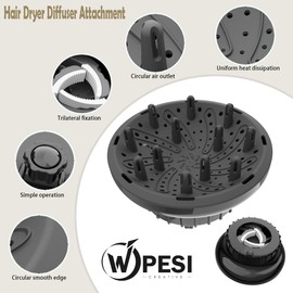 WPESI Diffuser Attachment for Hair Dryer,Hair Dryer Diffuser, Hair Diffuser Adaptable for Blow Dryers with D-1.4-Inch to 2.4-Inch for Curly or Wavy Hair,(Black)