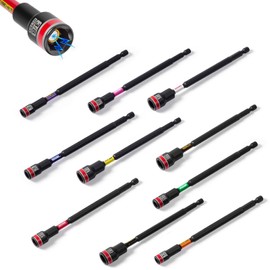 Geinxurn Impact Nut Driver Set, 10 Pieces 6”Long 6mm,8mm,10mm,11mm,13mm 1/4”5/16”3/8”7/16”1/2”6 Point Alloy Steel Magnetic Metric/SAE Nut Setter Set 1/4 Hex Shank Impact Driver with Case Box