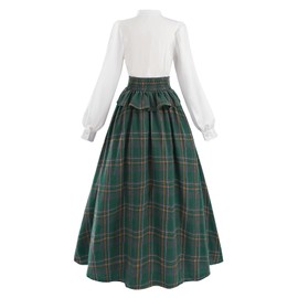 LTAKK Victorian Dress for Women Plaid Edwardian Renaissance Dresses Vintage Tartan Skirt, Green Plaid, XL