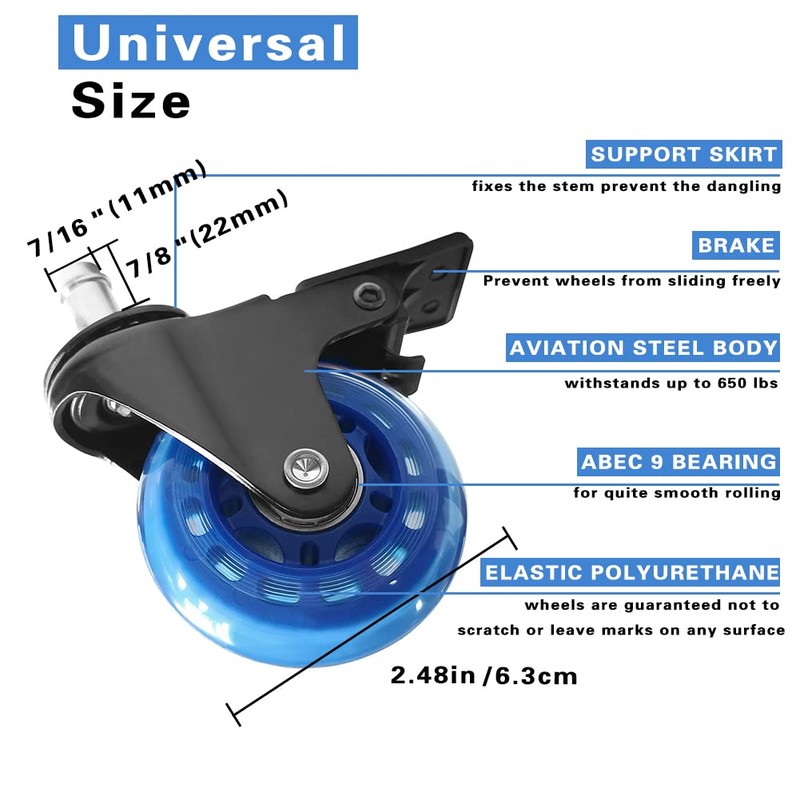 ANPTGHT Office Chair Wheels with Brake, Wheels Smooth Rolling Heavy