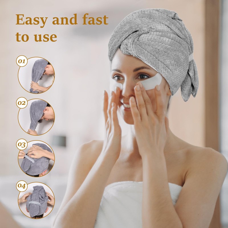 FwQoFvk Hair Drying Caps with Elastic Strap, Soft Absorbent Head