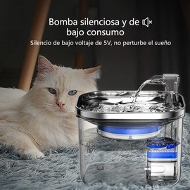 Bebedero para Gato, 304 Acero Inoxidable Fuente para Gato, 67oz2 L, Ultrasilencioso y Sistema de Filtración de Agua Circulante de Fuente de Agua para