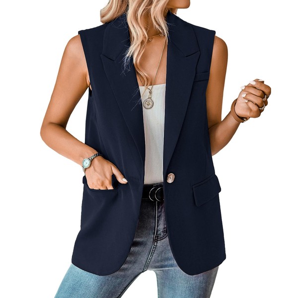 KateModa Womens Sleeveless Blazer Vest Open Front Lightweight Casual Blazer
