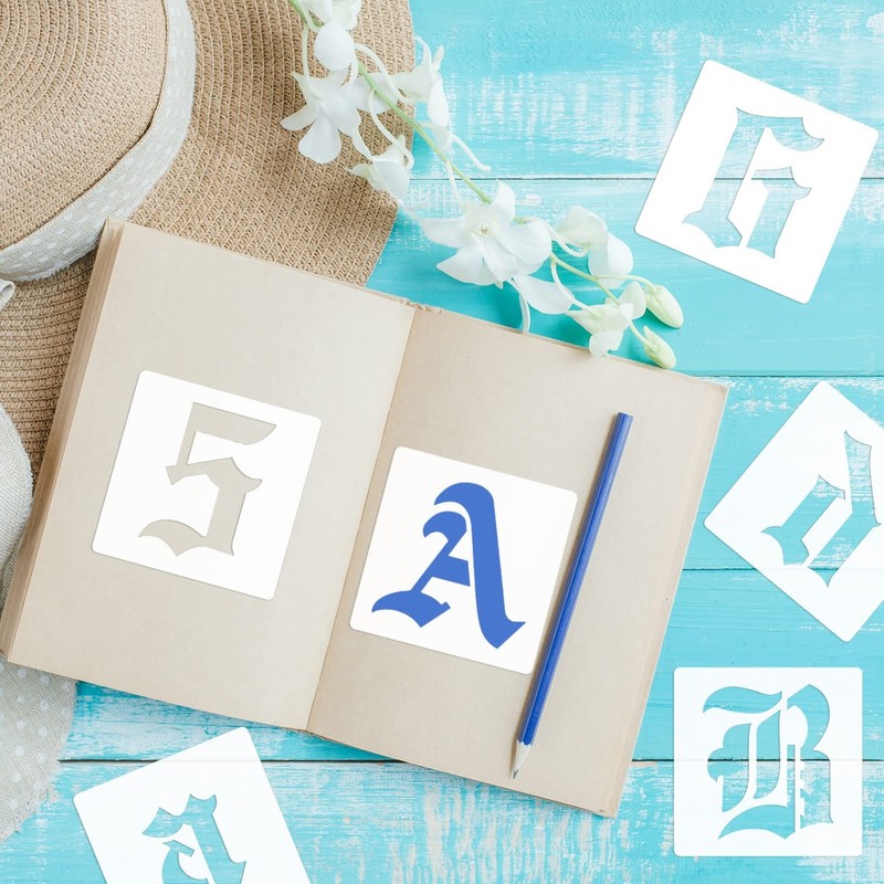 2 Inch Calligraphy Letter Stencils for Painting, 66 PCS Old