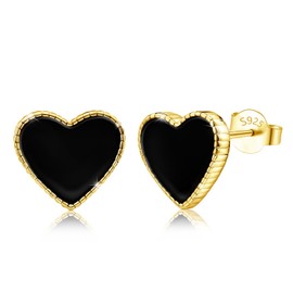 Gold Heart Stud Earrings for Women - Sterling Silver Black Heart Earrings Hypoallergenic Love Heart-Shaped Earrings for Sensitive Ears Fashion Earrings Gifts for Christmas Birthday Valentine’s Day