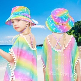 Bucket Hat for Kids Anti-UV Toddler Girls Sun Hats Wide Brim UPF 50+ Sun Protection Beach Hat for 2-9 Years