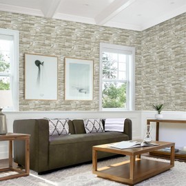 practicalWs 17.7" x 118" Beige Brick Peel and Stick Wallpaper, Removable Waterproof PVC Self-Adhesive Faux Stone Wall Paper, Rock Contact Paper for Kitchen Bedroom Living Room Wall Decals