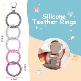 Ainiv Silicone Baby Teether Links, Cutie Teething Toys With Pacifier Clip, Multi-Use Rings, Food Grade Attachable Chew for Newborn Infant Gift, Color-6