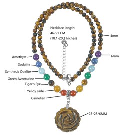 Lovionus89 Handmade Rose Flower Pendant Charm, Crystal Stone Beads Necklace for Women Mon with Adjustable Chain, Black Obsidian, Stone, No Gemstone