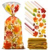 120 Pcs Fall Cellophane Treat Bags Maple Leaves Goodie Candy