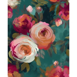 Fvlow Watercolor Wallpaper Floral Peel and Stick 17.4" x 118" Rose Contact Paper Vintage Flower Watercolor Self Adhesive Covering for Bedroom Cabinet Bathroom Home Decor