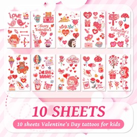 EMOME Valentine Tattoos for Kids, Cute Tattoo Stickers for Valentines Day Classroom Party Favors Decorations, Valentine Temporary Tattoos Special for Goodie Bag Stuffers Fillers Treats (Glitter)